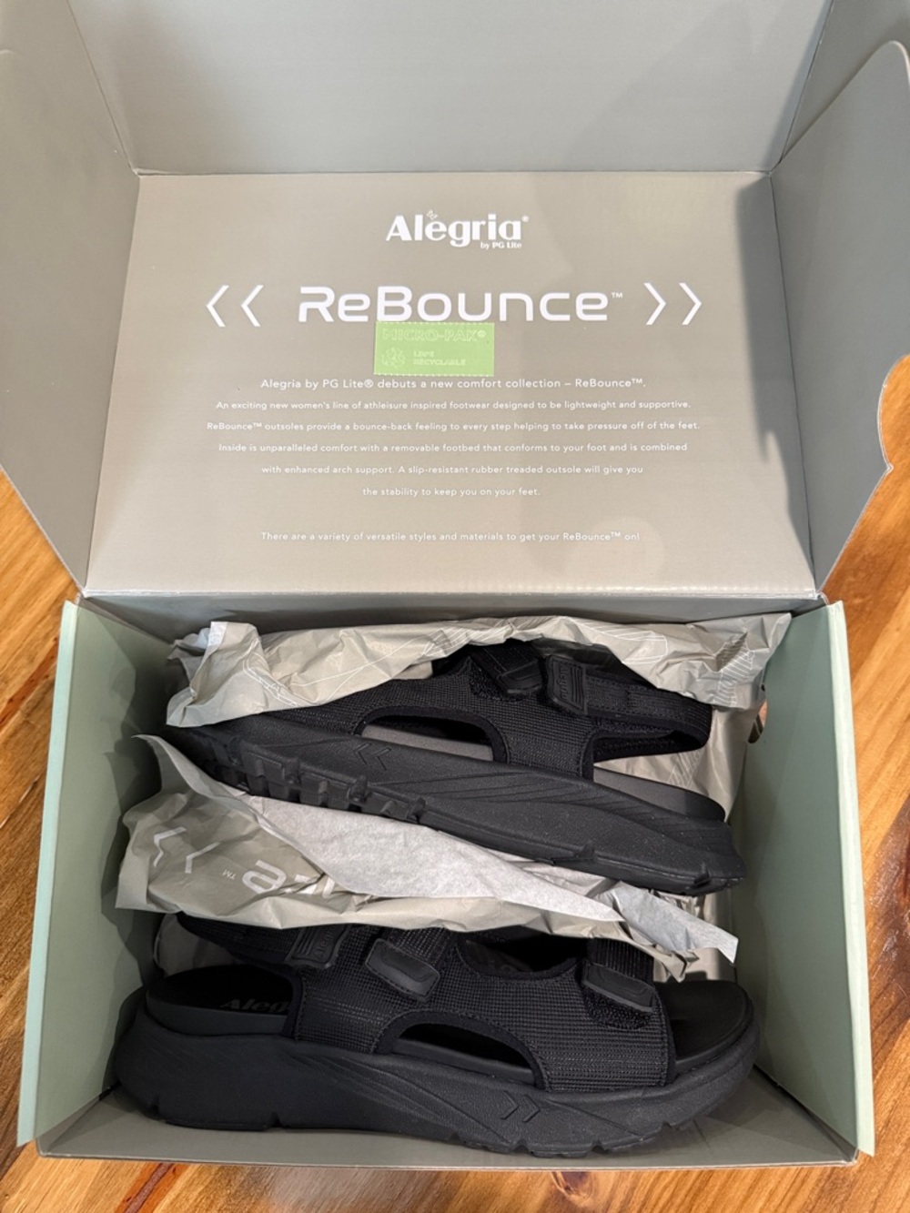 Alegria Black ReBounce Open-Toe Adjustable Sport Sandals